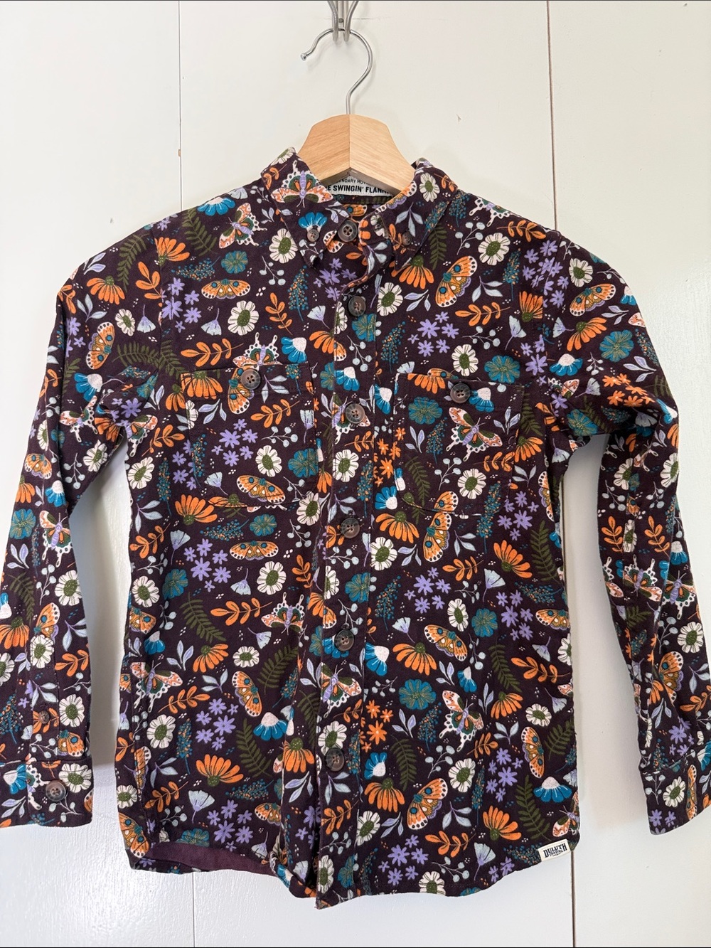 Duluth Trading Co Kids Floral & Moth Print Long-Sleeve Flannel Shirt 7 Fall